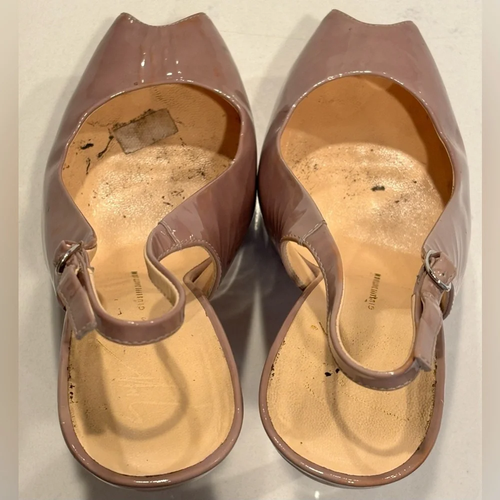 Giuseppe Zanotti Beige Patent Leather Peep Toe Slingback Platform Sandals 38.5